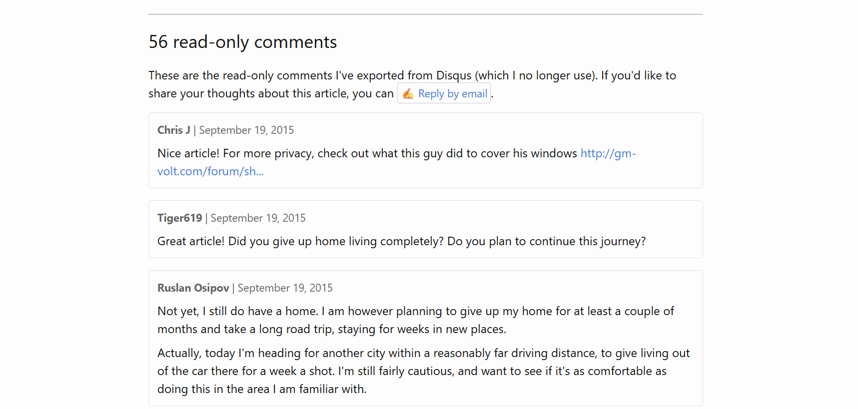 A screenshot of the read-only comment widget on my site.